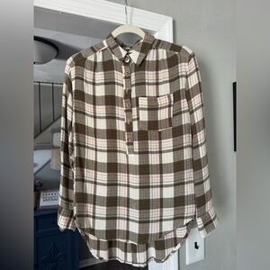 Anthropologie Brown and Cream Plaid Shirt